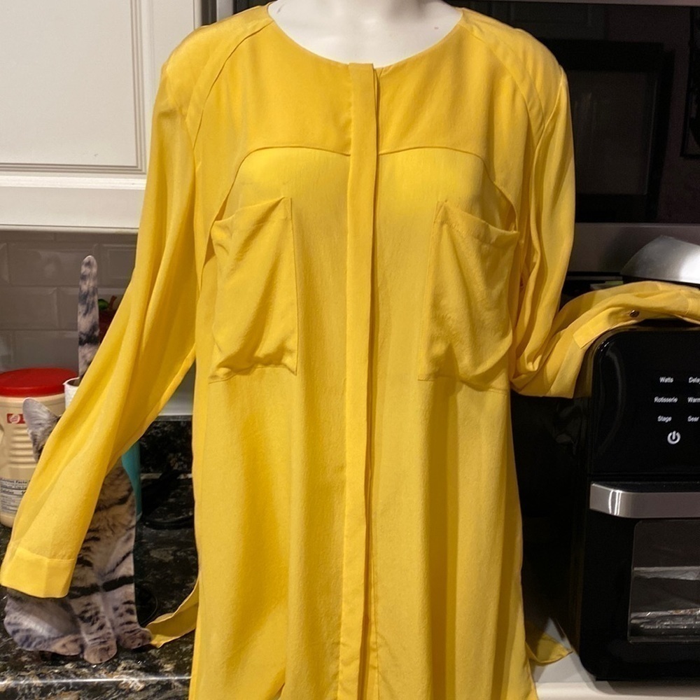 B Black Label by Chico’s solid yellow long sleeve button front plus sz blouse 2